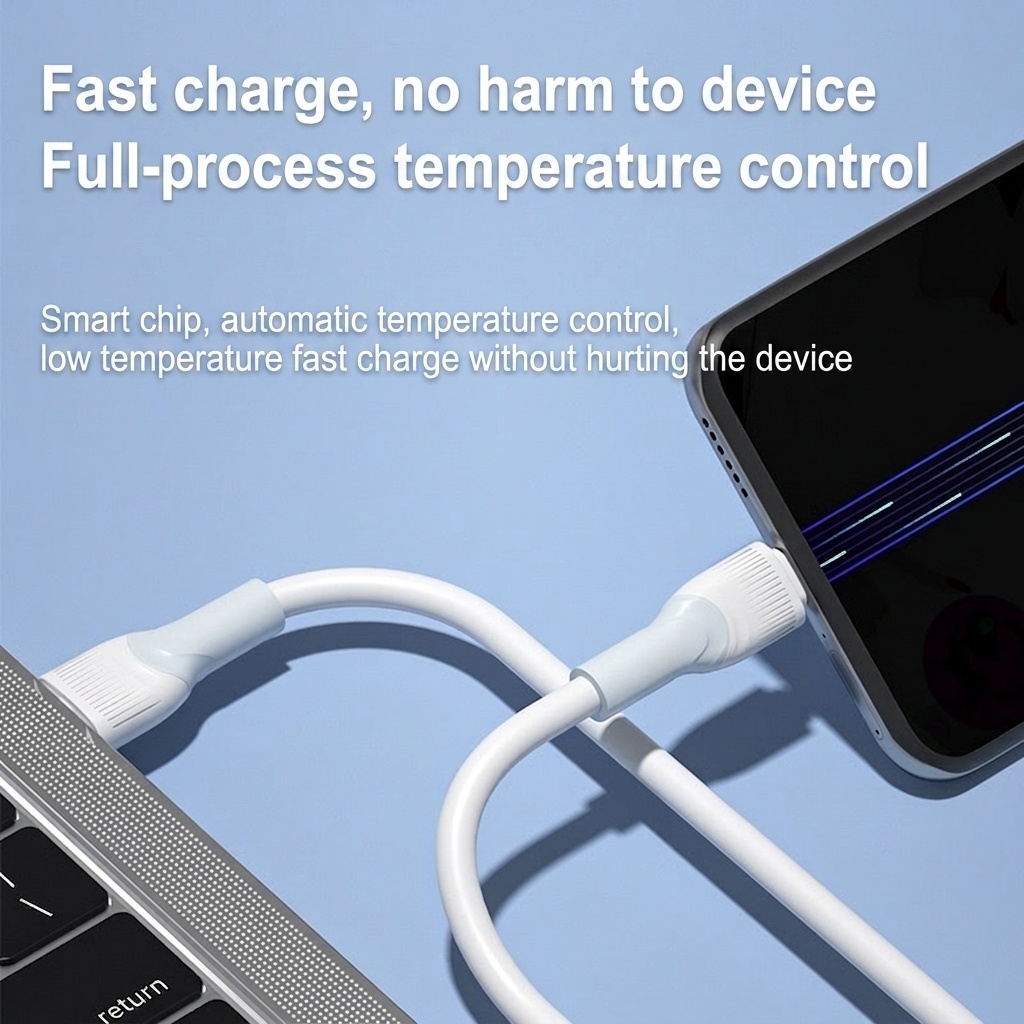 66W Thick Copper Core USB Cable, TPE Fast Charging Data Cord for Enhanced Durability