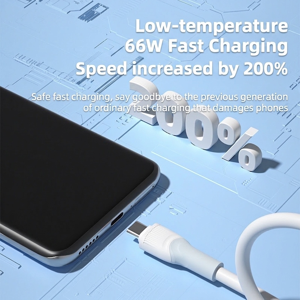 66W Thick Copper Core USB Cable, TPE Fast Charging Data Cord for Enhanced Durability
