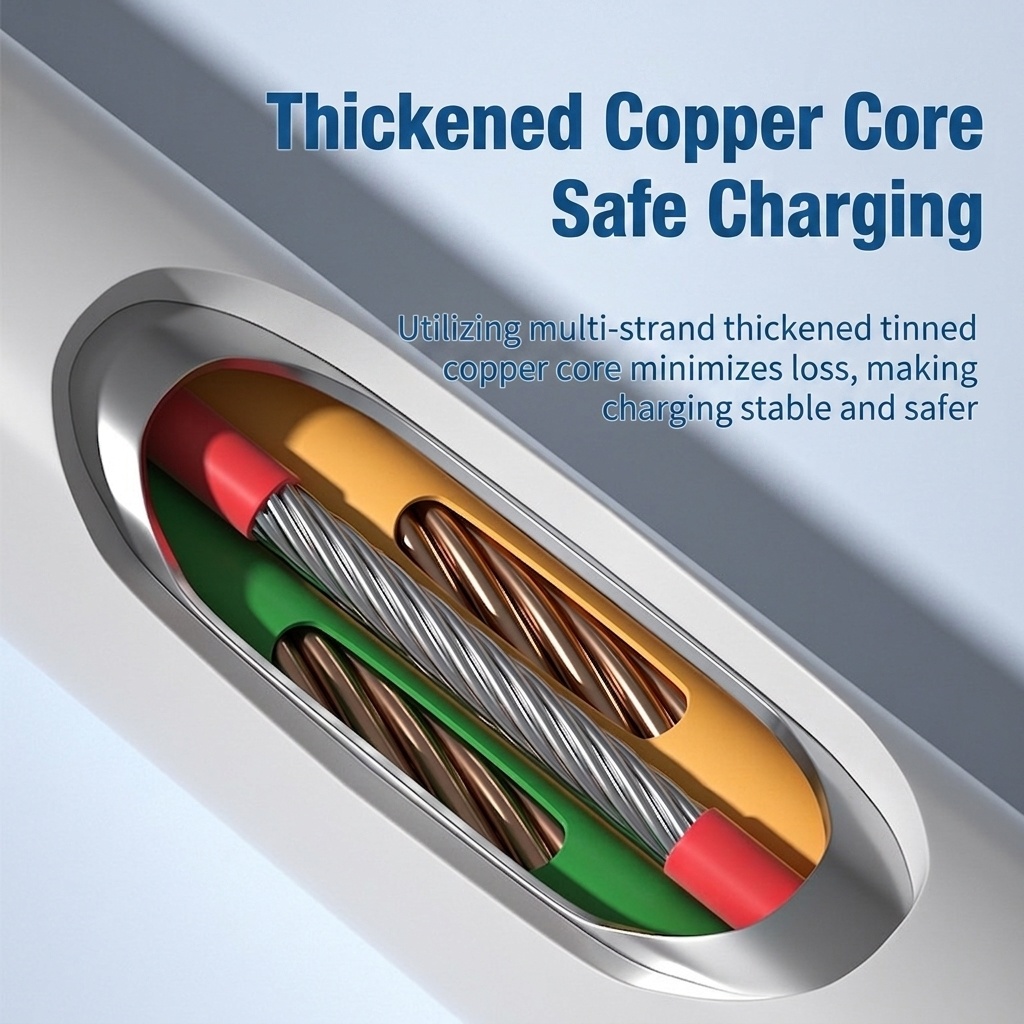 66W Thick Copper Core USB Cable, TPE Fast Charging Data Cord for Enhanced Durability