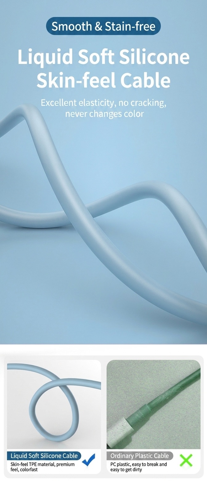 2.1A Flexible TPE USB Data Cable, Fast Charging Sync Cord for Universal Smartphones