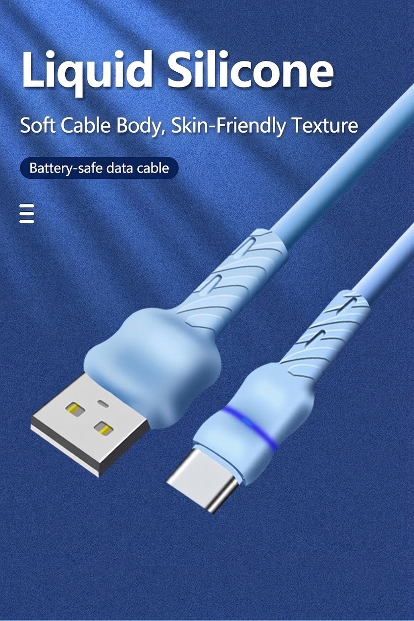 2.1A Flexible TPE USB Data Cable, Fast Charging Sync Cord for Universal Smartphones