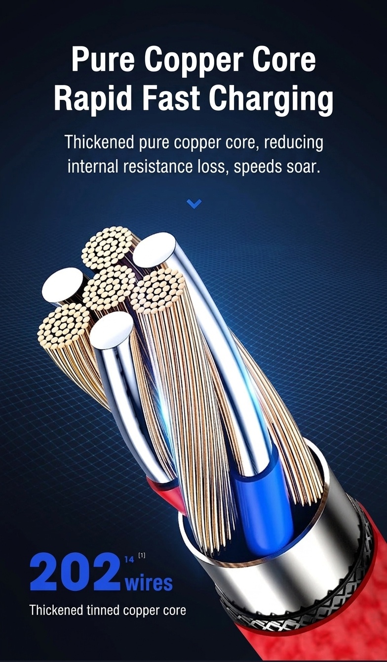 Universal Fast Charge Data Cable, Pure Copper Core USB Cord for Stable and Fast Sync