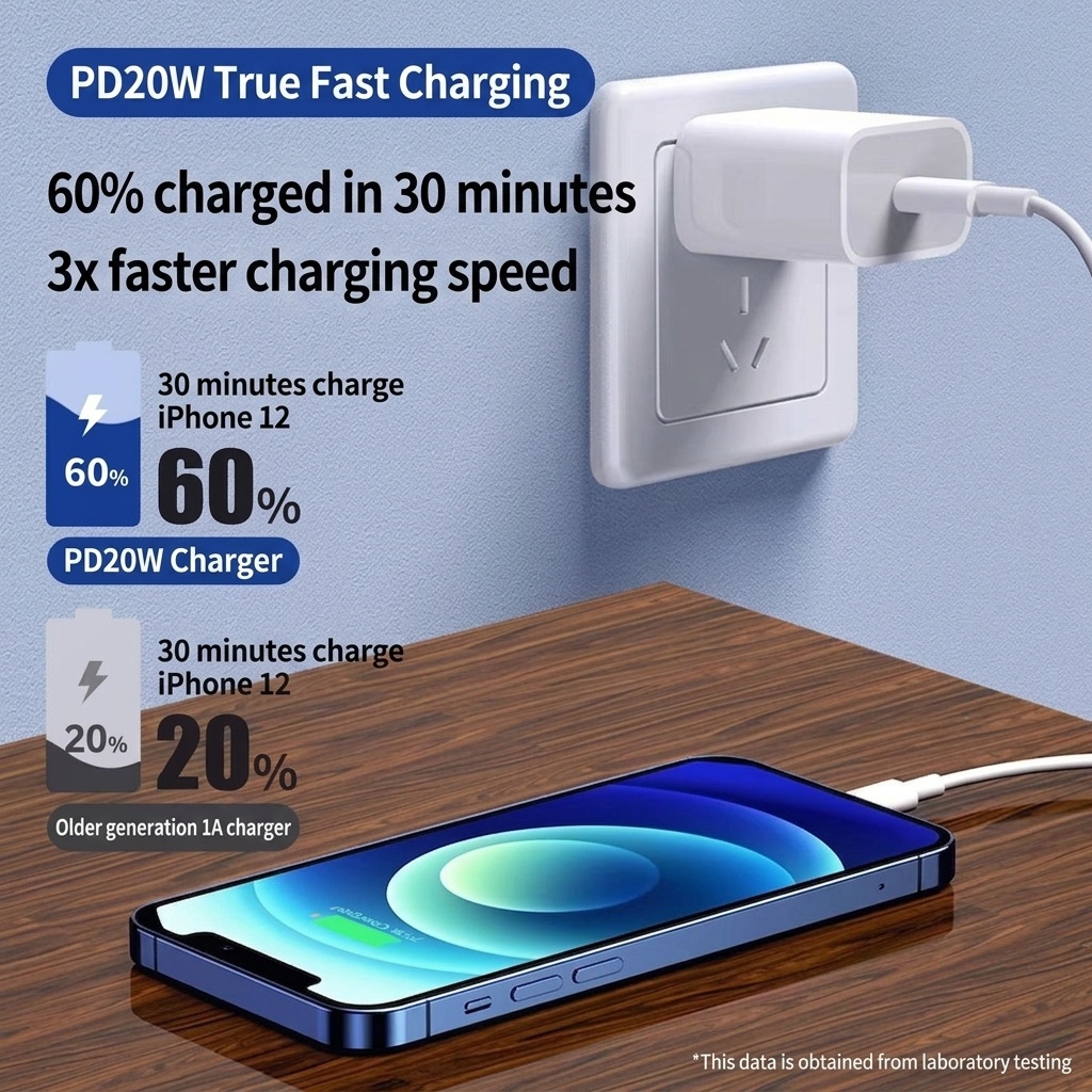 20W PD Fast Charger Block & USB-C to Lightning Cable Set, Wall Adapter for iPhone