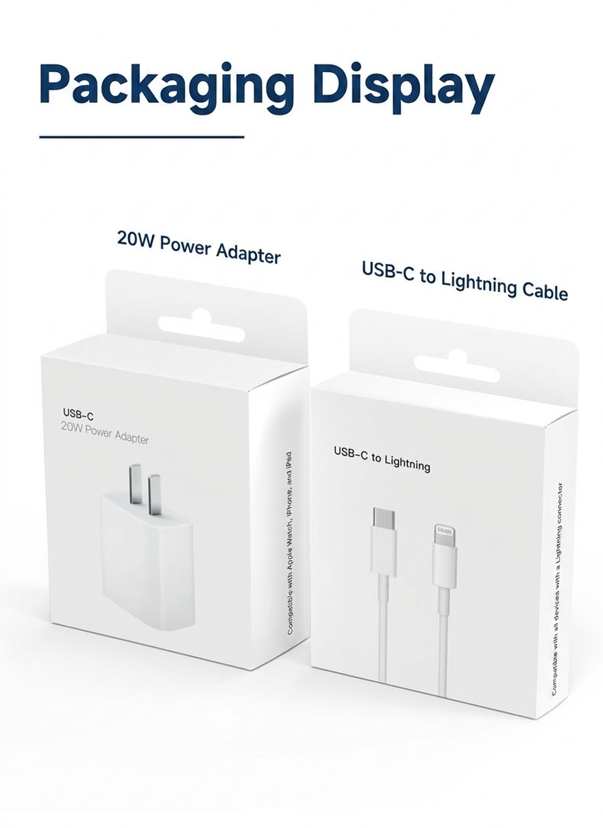 20W PD Fast Charger Block & USB-C to Lightning Cable Set, Wall Adapter for iPhone