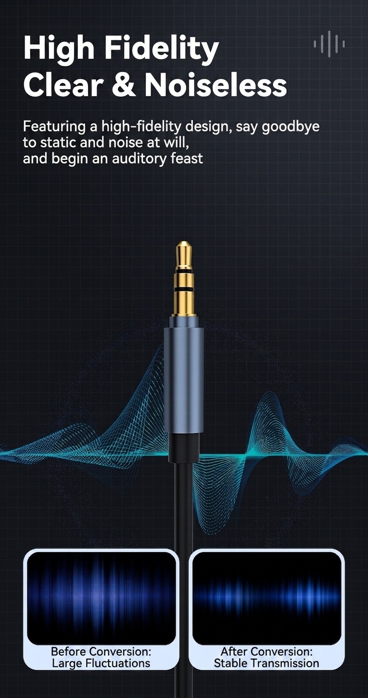 3.5mm Gold-Plated Stereo AUX Audio Cable, Auxiliary Cord for Car, Headphones, Speakers