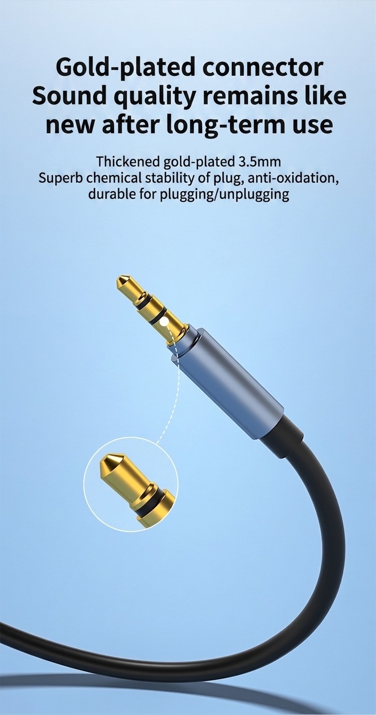 3.5mm Gold-Plated Stereo AUX Audio Cable, Auxiliary Cord for Car, Headphones, Speakers
