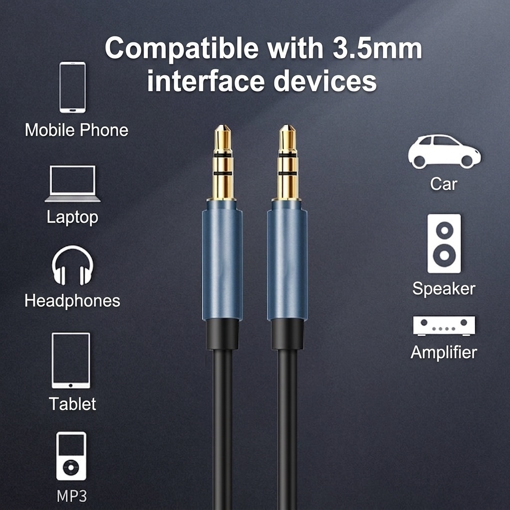3.5mm Gold-Plated Stereo AUX Audio Cable, Auxiliary Cord for Car, Headphones, Speakers