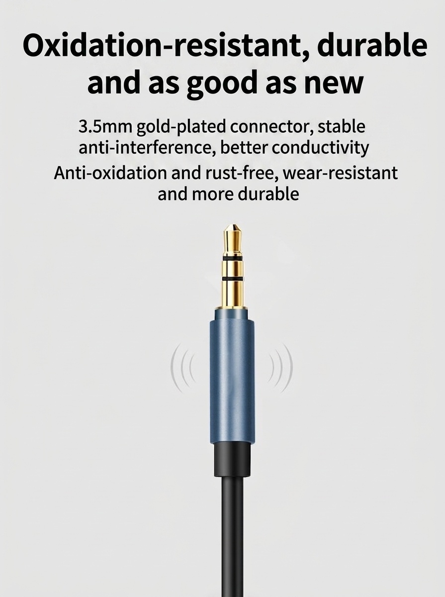3.5mm Gold-Plated Stereo AUX Audio Cable, Auxiliary Cord for Car, Headphones, Speakers