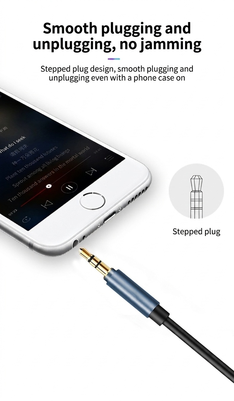 3.5mm Gold-Plated Stereo AUX Audio Cable, Auxiliary Cord for Car, Headphones, Speakers