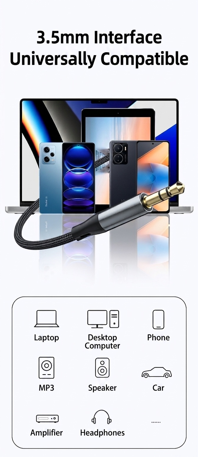 Type-C to 3.5mm Audio Cable, Braided Hi-Fi AUX Cord Adapter for Car Stereo, Headphones
