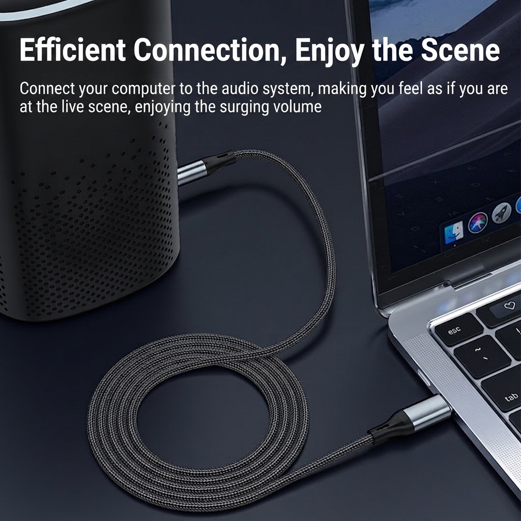 Type-C to 3.5mm Audio Cable, Braided Hi-Fi AUX Cord Adapter for Car Stereo, Headphones