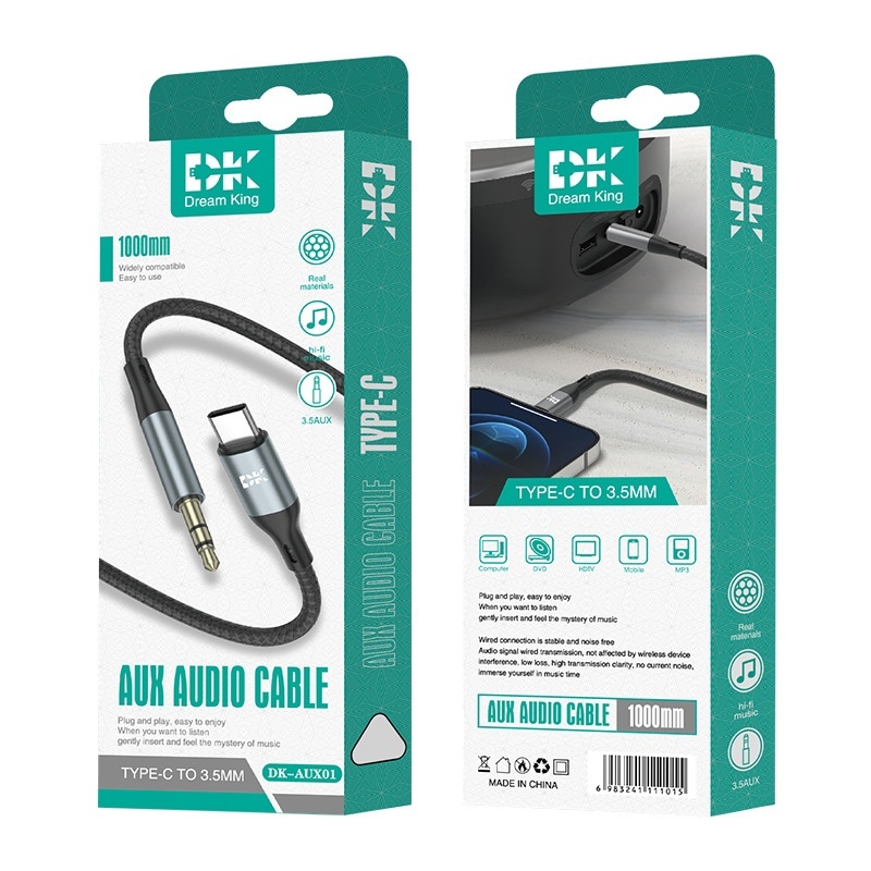 Type-C to 3.5mm Audio Cable, Braided Hi-Fi AUX Cord Adapter for Car Stereo, Headphones