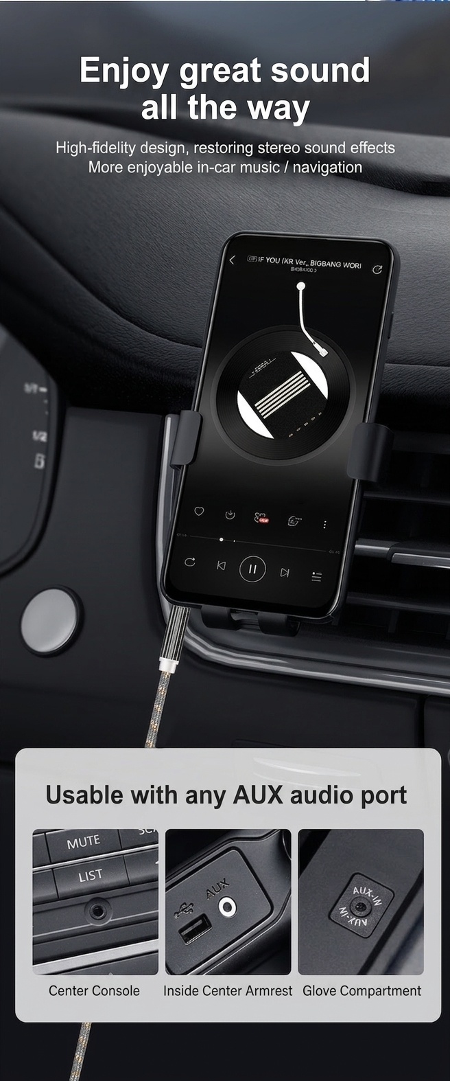 Premium Braided 3.5mm AUX Audio Cable, Gold-Plated Auxiliary Cord for Car, Speakers
