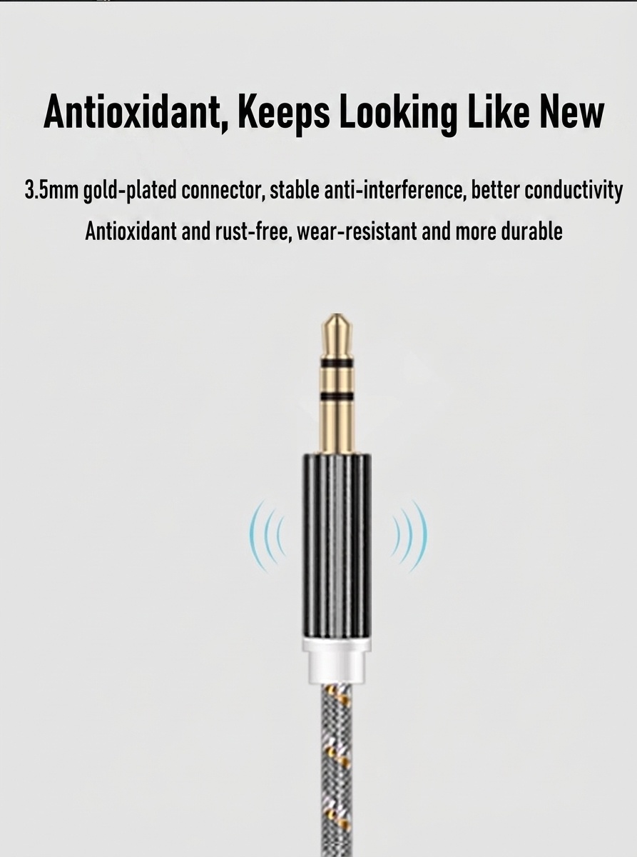 Premium Braided 3.5mm AUX Audio Cable, Gold-Plated Auxiliary Cord for Car, Speakers