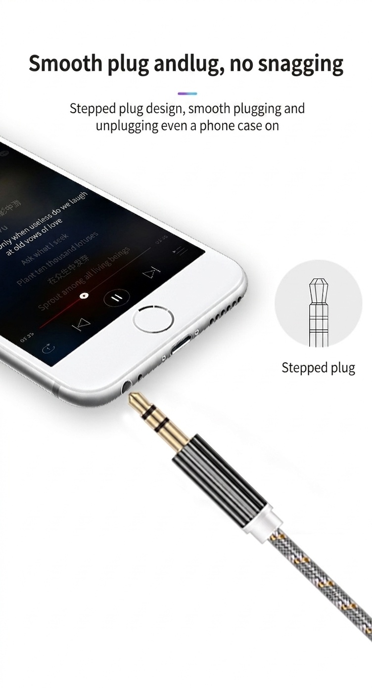 Premium Braided 3.5mm AUX Audio Cable, Gold-Plated Auxiliary Cord for Car, Speakers