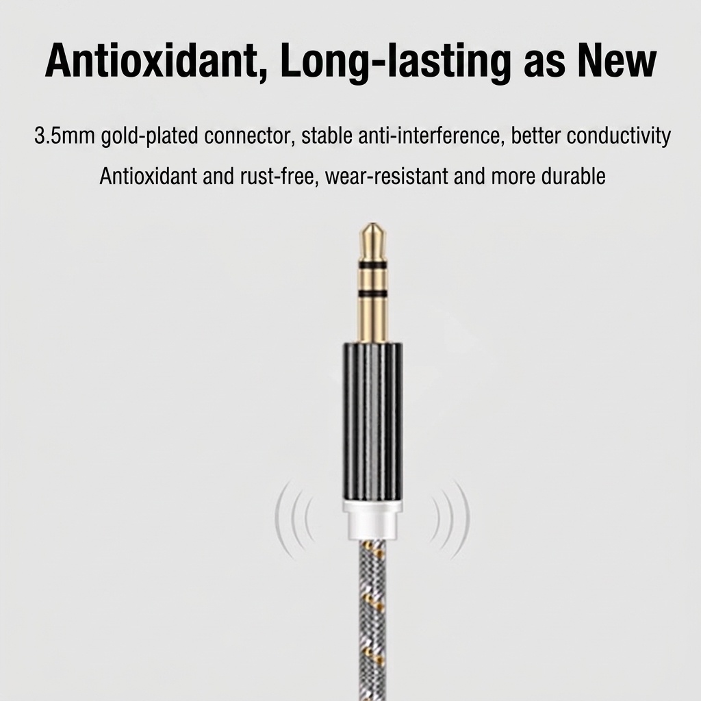 Premium Braided 3.5mm AUX Audio Cable, Gold-Plated Auxiliary Cord for Car, Speakers