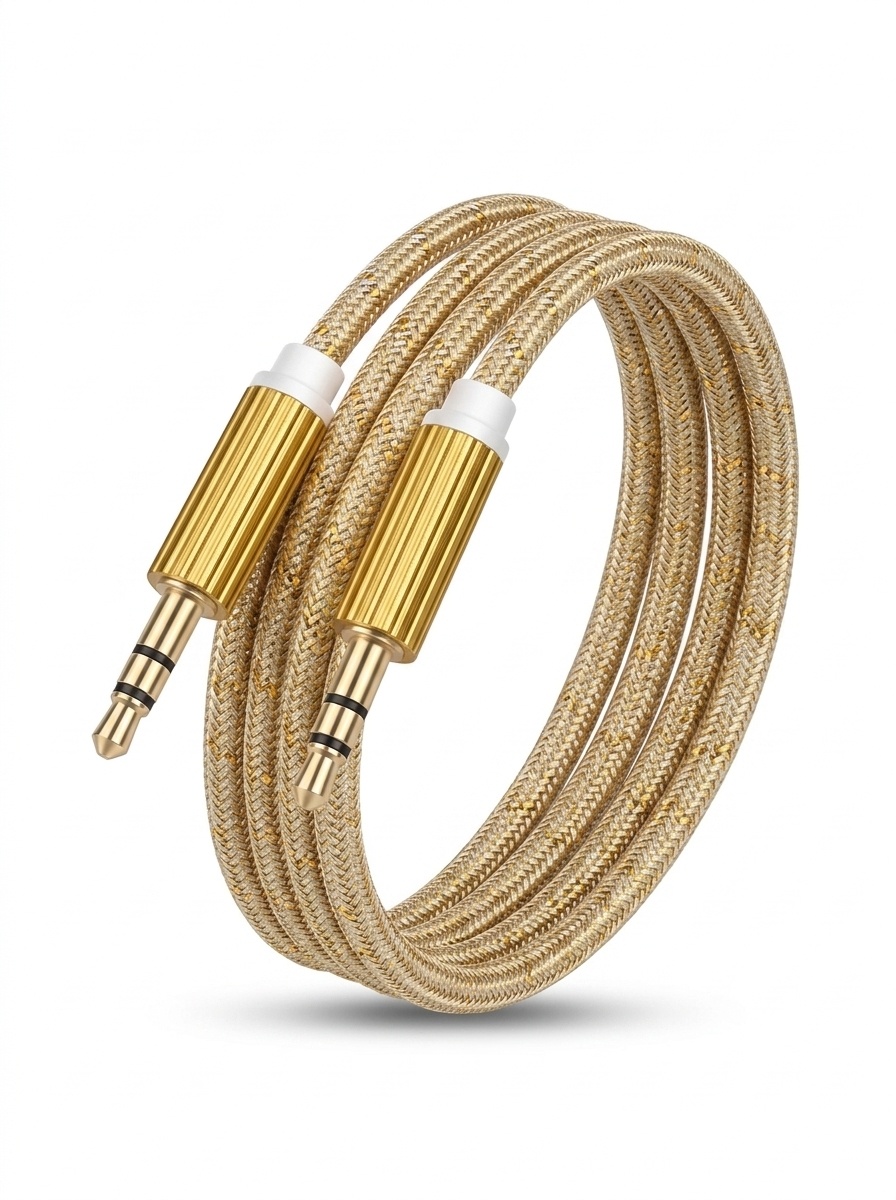 Premium Braided 3.5mm AUX Audio Cable, Gold-Plated Auxiliary Cord for Car, Speakers