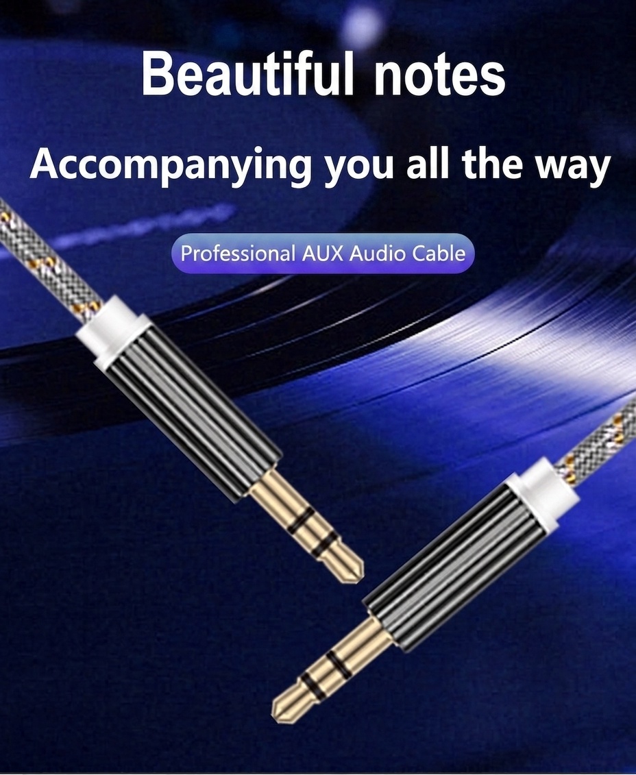 Premium Braided 3.5mm AUX Audio Cable, Gold-Plated Auxiliary Cord for Car, Speakers