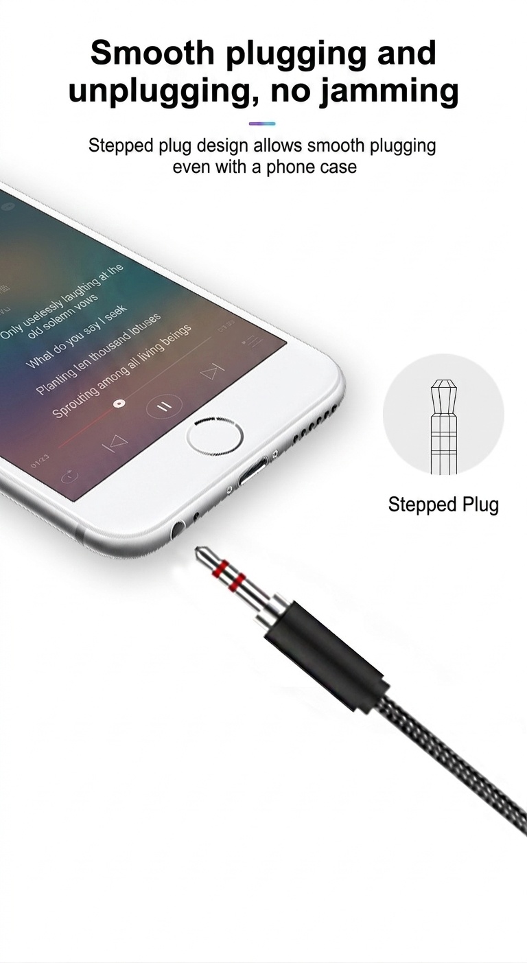 Durable TPE Premium Braided 3.5mm AUX Audio Cable, Tangle-Free Auxiliary Cord