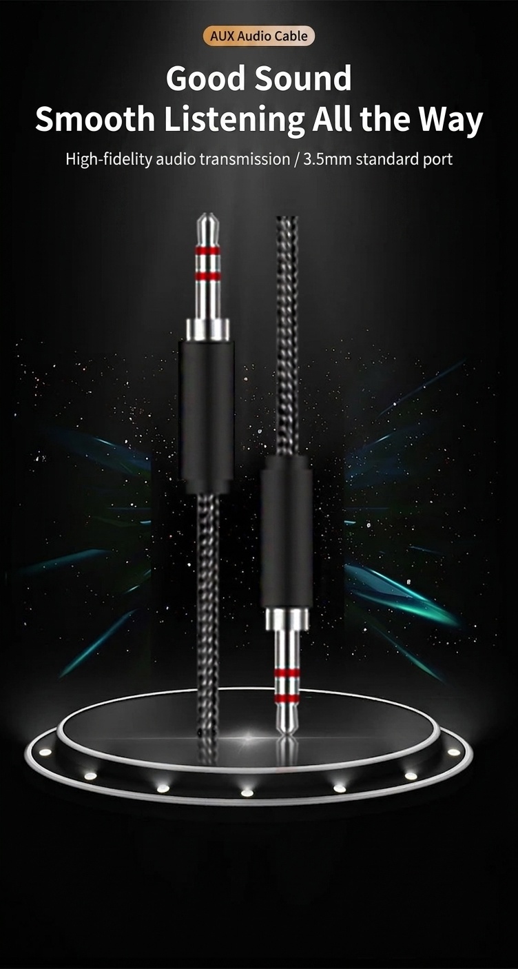 Durable TPE Premium Braided 3.5mm AUX Audio Cable, Tangle-Free Auxiliary Cord