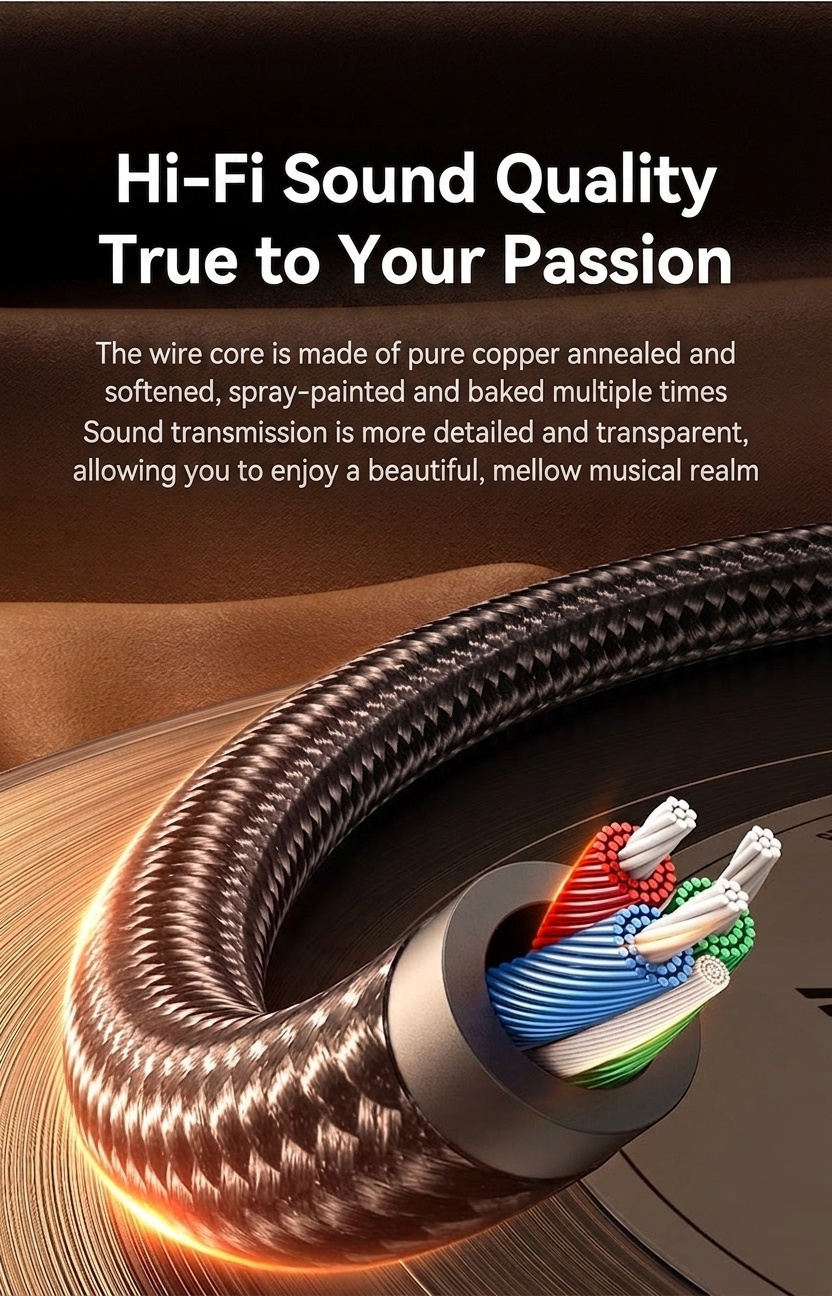 Durable TPE Premium Braided 3.5mm AUX Audio Cable, Tangle-Free Auxiliary Cord