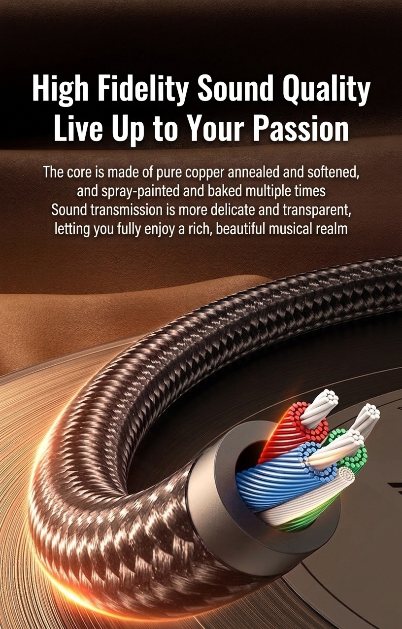 3.5mm Braided Stereo Jack AUX Audio Cable, Auxiliary Cord for Car, Home Stereo, Headphones