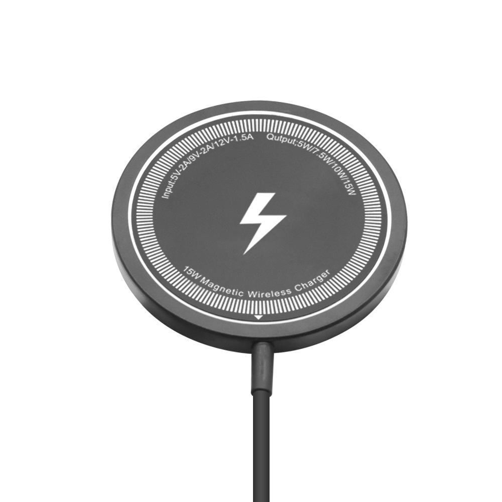 15W Magnetic Wireless Charger Pad for iPhone & Android, Ultra-Slim 5.5mm Fast Charging Station, White/Black