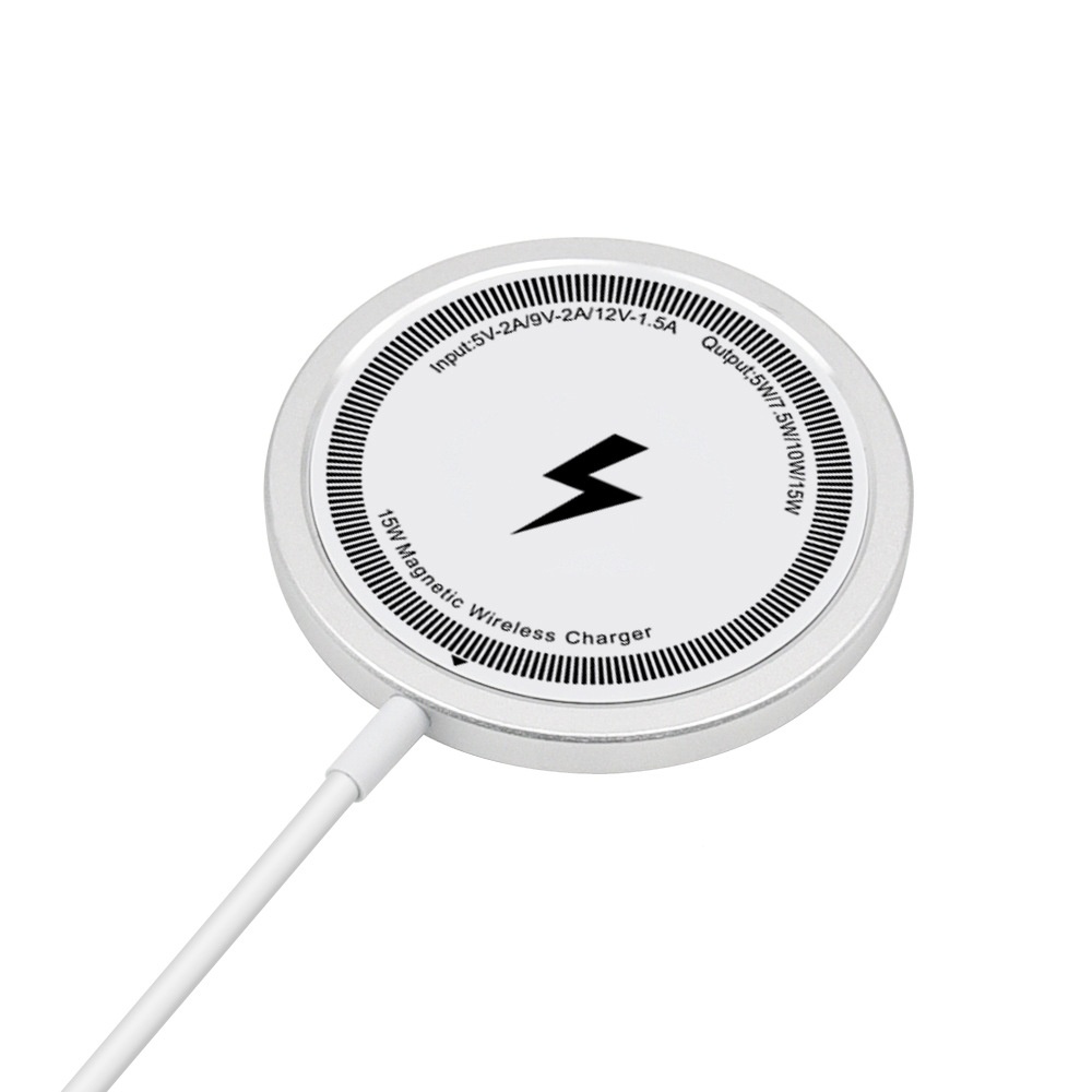 15W Magnetic Wireless Charger Pad for iPhone & Android, Ultra-Slim 5.5mm Fast Charging Station, White/Black