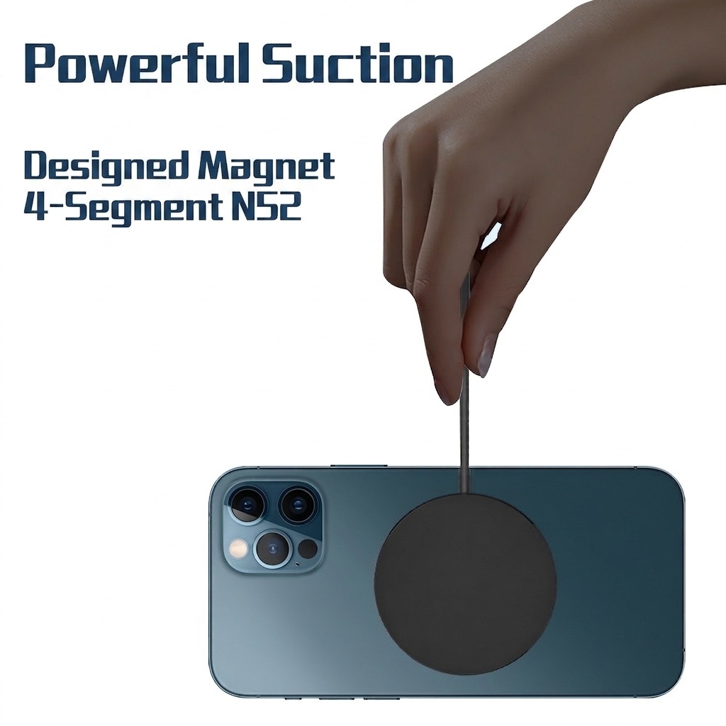 15W Magnetic Wireless Charger with Dual USB-A/C Connector, Ultra-Thin 5.5mm Fast Charging Pad, White/Black