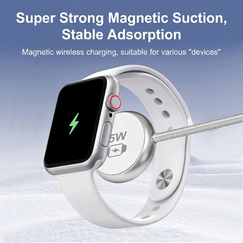 3-in-1 Fast Charging Cable: 100W USB-C, 27W Lightning & 5W Magnetic Watch Charger, Braided Multi-Port Cord, White