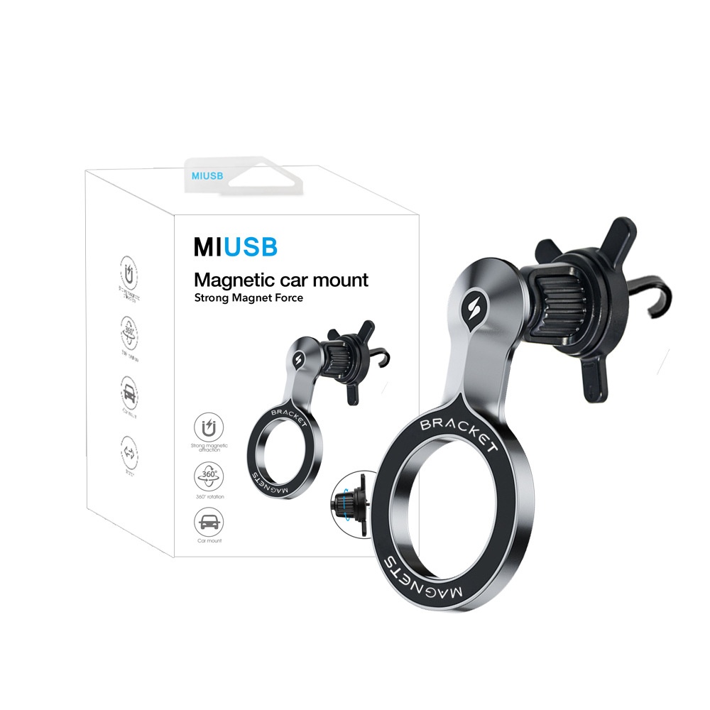 Magnetic Car Phone Mount, Strong Vent Holder for Smartphones, 360° Rotation ABS Hands-Free Navigation, Black