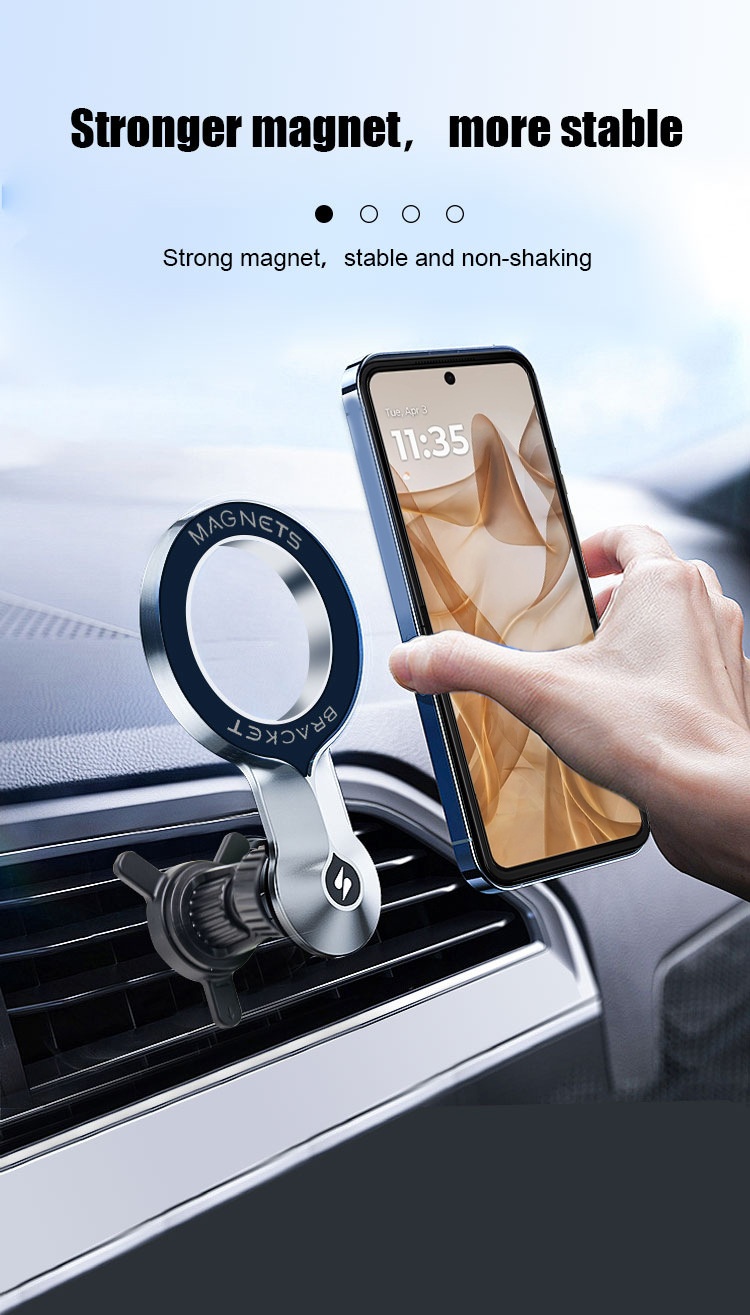 Magnetic Car Phone Mount, Strong Vent Holder for Smartphones, 360° Rotation ABS Hands-Free Navigation, Black