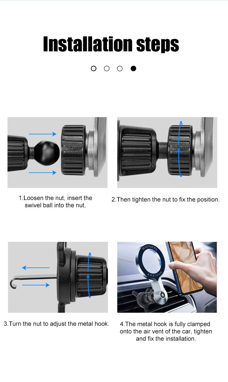 Magnetic Car Phone Mount, Strong Vent Holder for Smartphones, 360° Rotation ABS Hands-Free Navigation, Black
