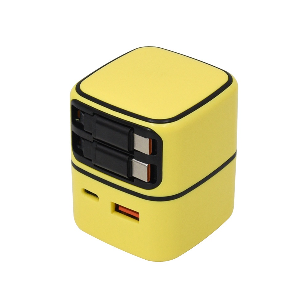 35W GaN Fast Charger with Retractable USB-C & Lightning Cables, Multi-Port USB-A/C Wall Adapter, White/Pink/Yellow