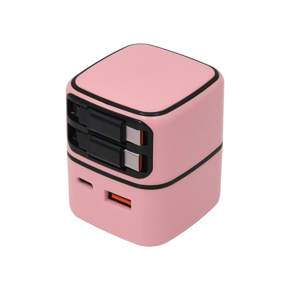 35W GaN Fast Charger with Retractable USB-C & Lightning Cables, Multi-Port USB-A/C Wall Adapter, White/Pink/Yellow