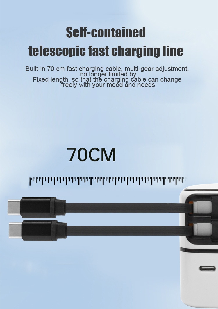 35W GaN Fast Charger with Retractable USB-C & Lightning Cables, Multi-Port USB-A/C Wall Adapter, White/Pink/Yellow