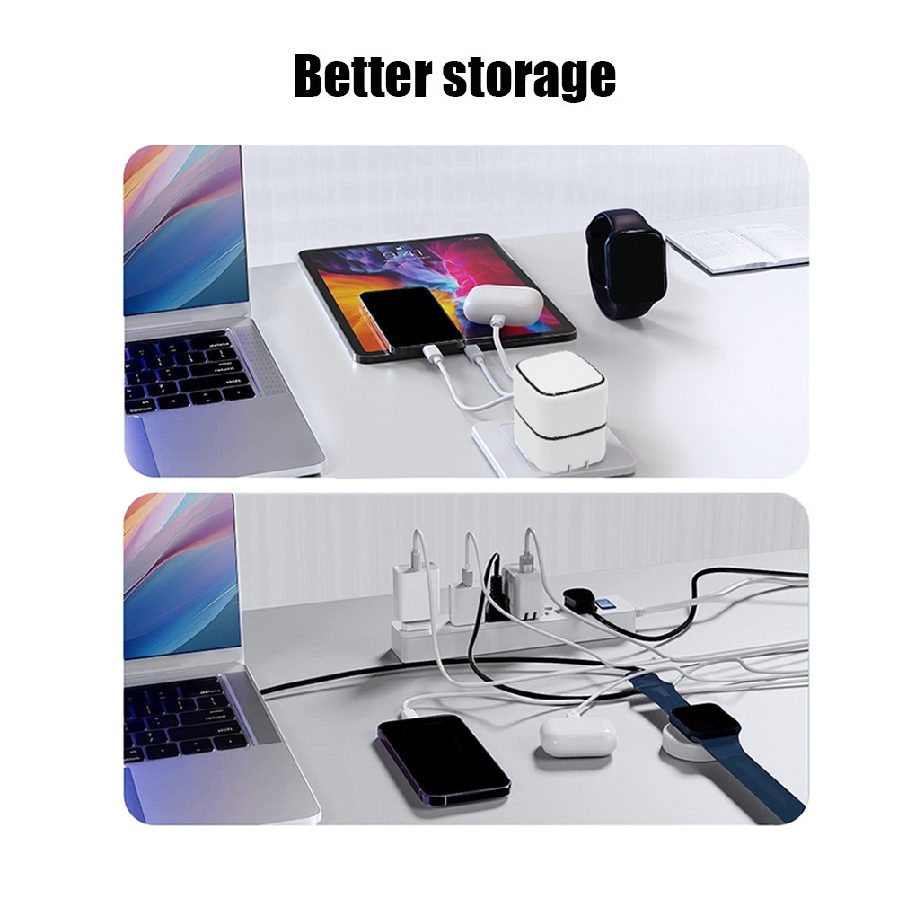 35W GaN Fast Charger with Retractable USB-C & Lightning Cables, Multi-Port USB-A/C Wall Adapter, White/Pink/Yellow