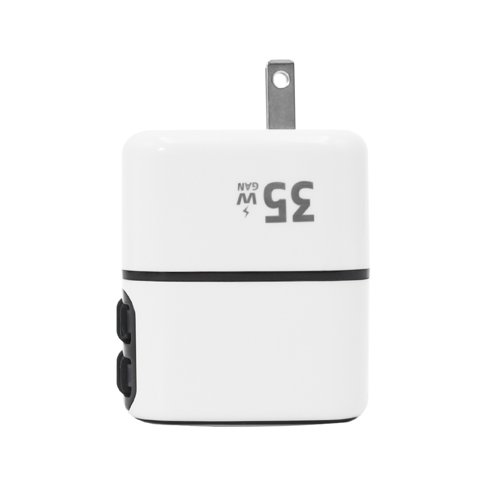 35W GaN Fast Charger with Retractable USB-C & Lightning Cables, Multi-Port USB-A/C Wall Adapter, White/Pink/Yellow