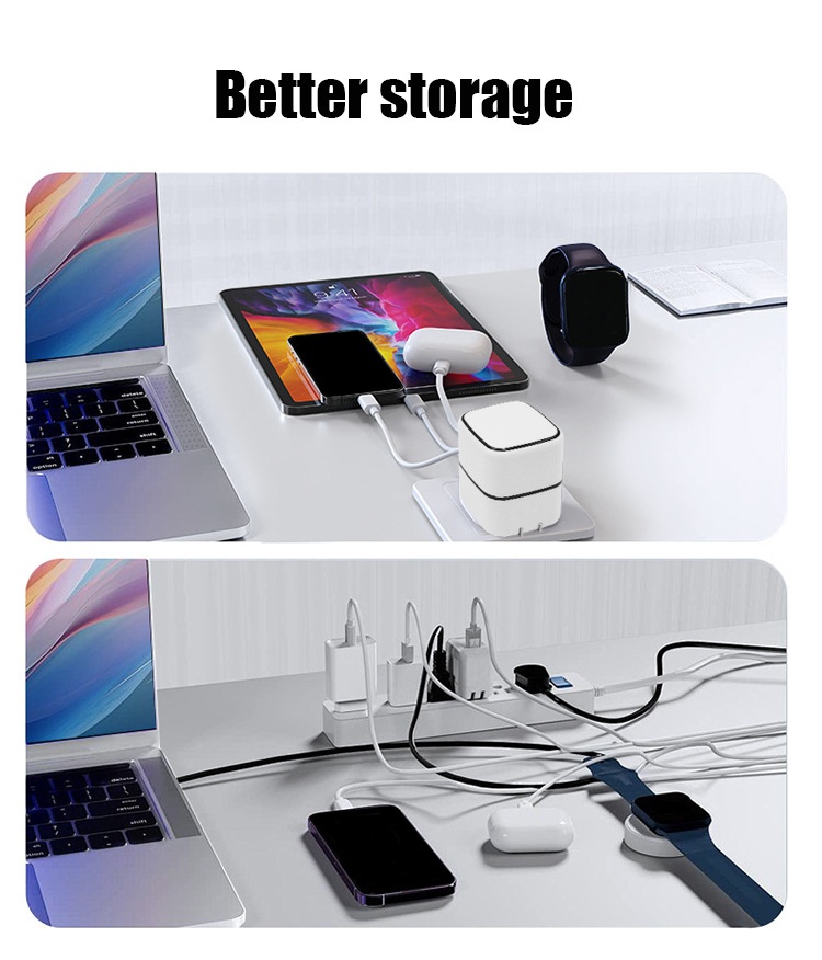 35W GaN Fast Charger with Retractable USB-C & Lightning Cables, Multi-Port USB-A/C Wall Adapter, White/Pink/Yellow