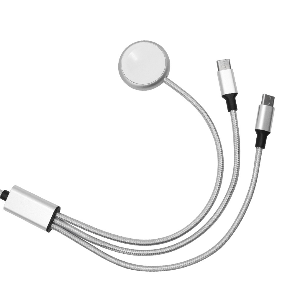 3-in-1 Multi-Charger Cable for Smartwatch, iPhone & Android, Fast Charging Braided Cord, White
