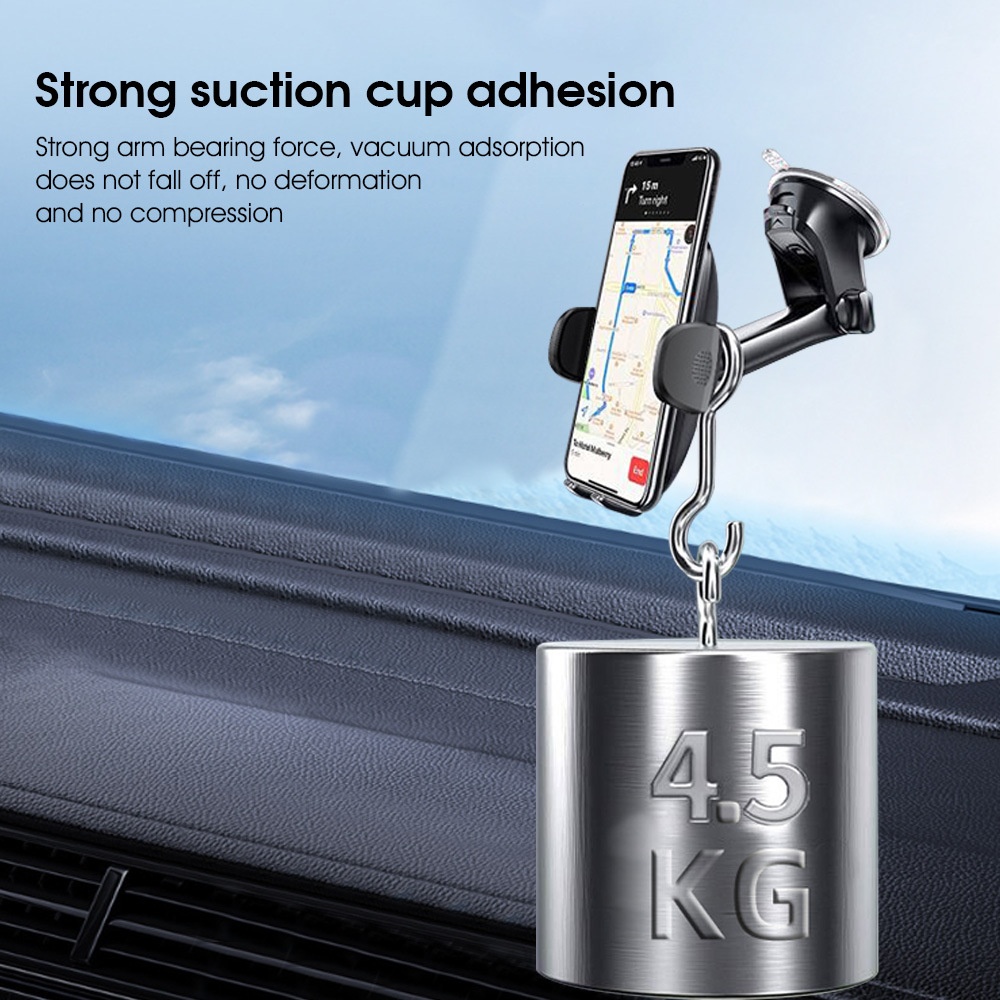 Universal Car Phone Mount, Strong Suction Cup Dashboard & Windshield Holder, 270° Adjustable Arm, Black