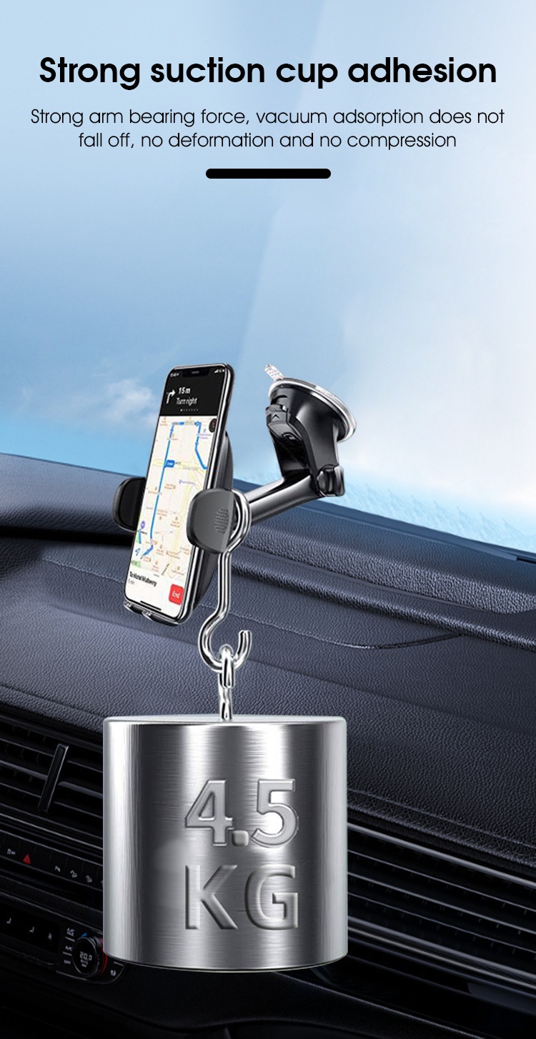 Universal Car Phone Mount, Strong Suction Cup Dashboard & Windshield Holder, 270° Adjustable Arm, Black