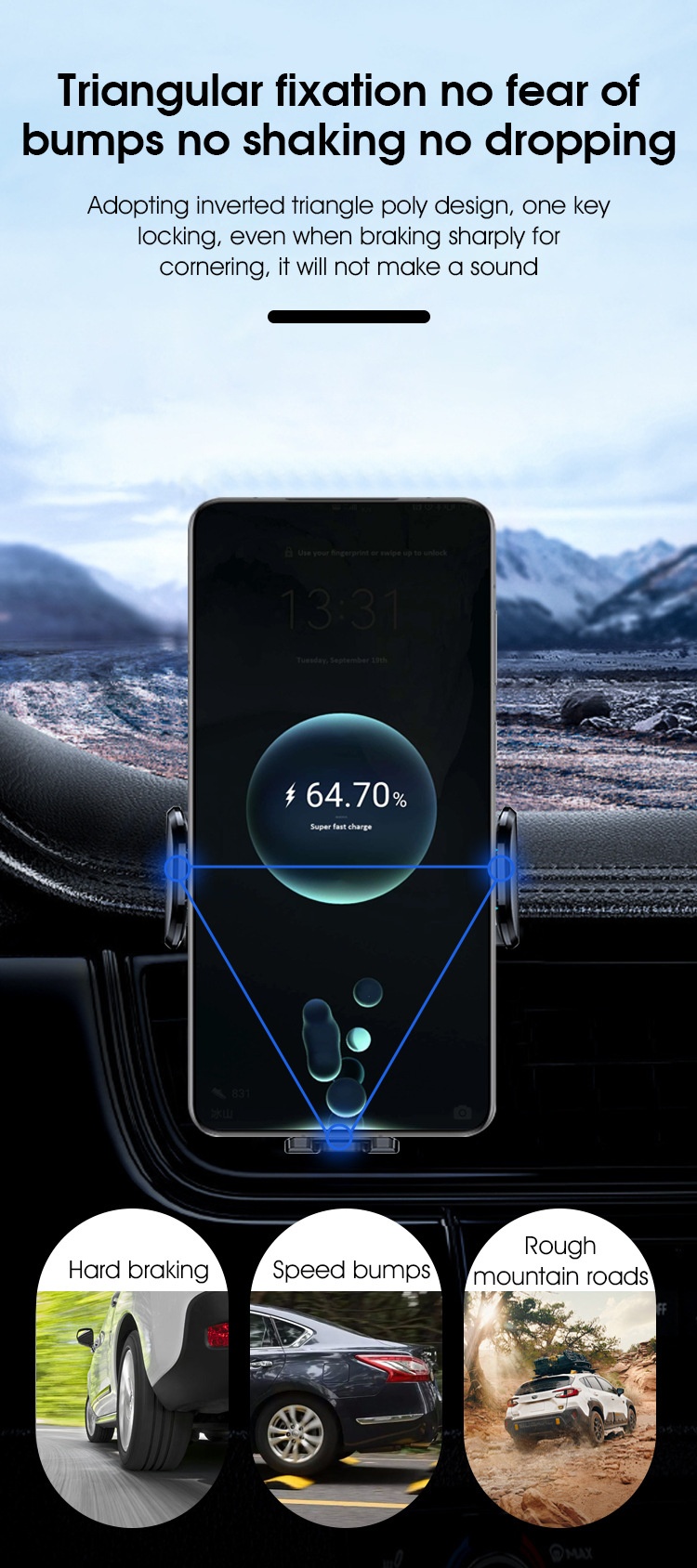 Universal Car Phone Mount, Strong Suction Cup Dashboard & Windshield Holder, 270° Adjustable Arm, Black