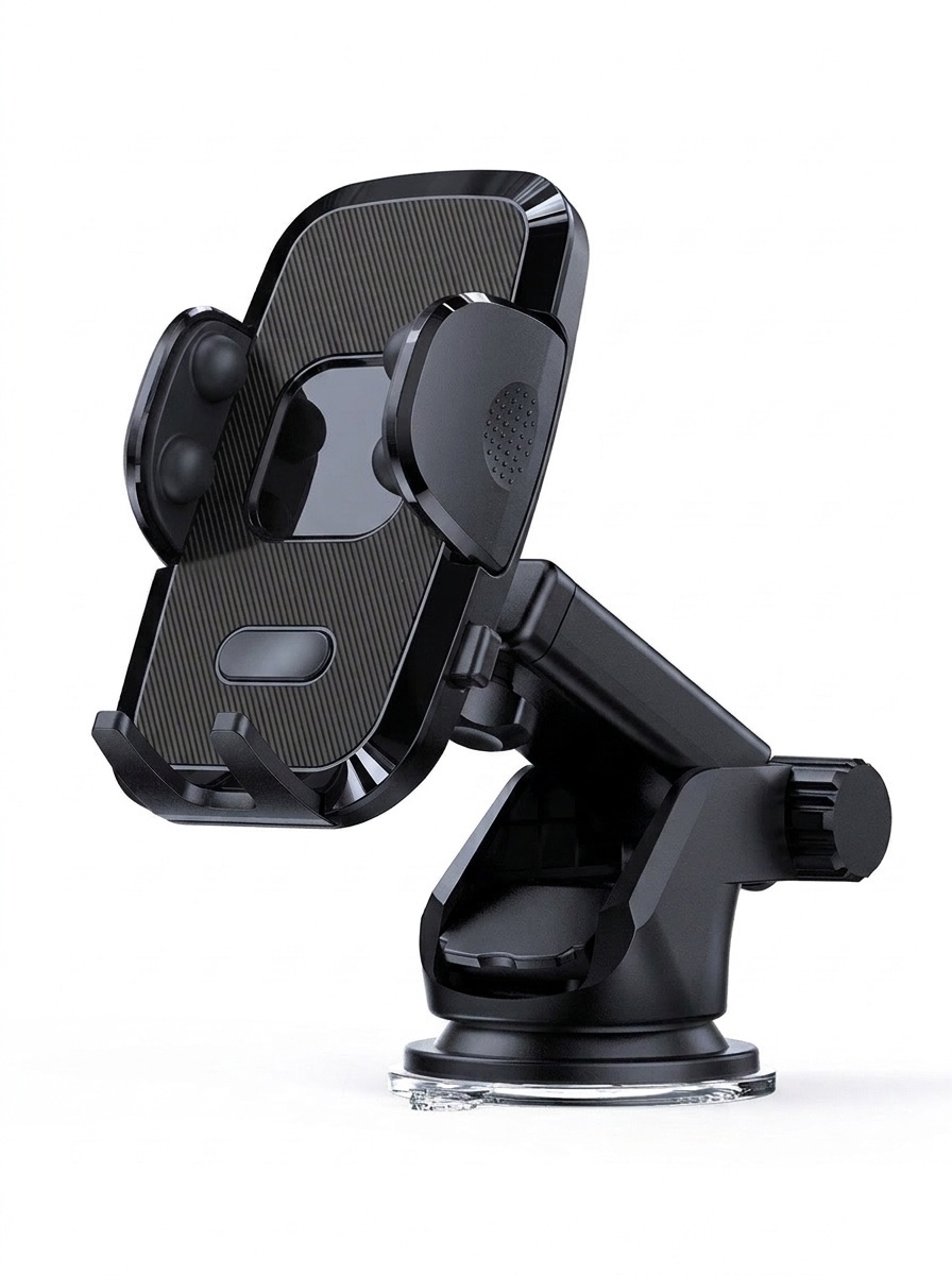 Universal Car Phone Mount, Strong Suction Cup Dashboard & Windshield Holder, 270° Adjustable Arm, Black