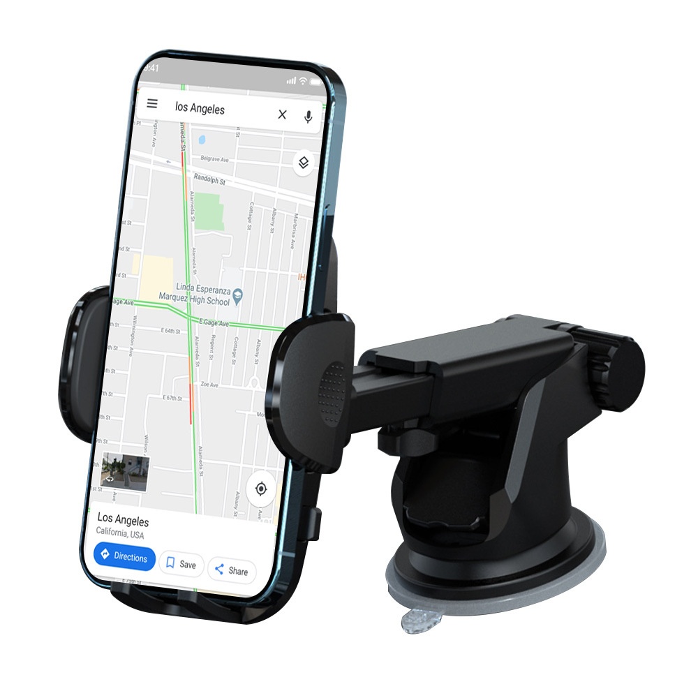 Universal Car Phone Mount, Strong Suction Cup Dashboard & Windshield Holder, 270° Adjustable Arm, Black