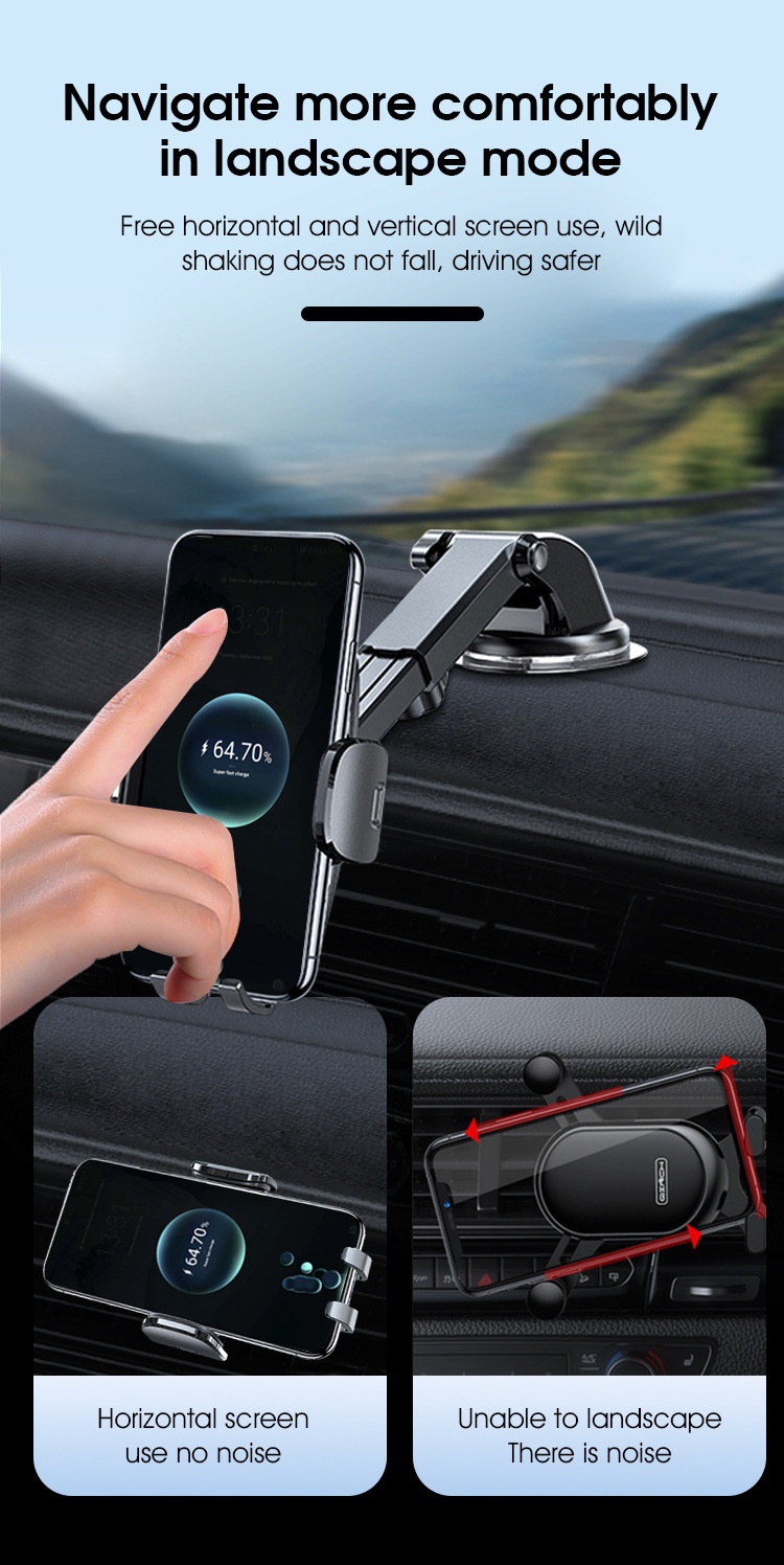 Universal Car Phone Mount, Strong Suction Cup Dashboard & Windshield Holder, 270° Adjustable Arm, Black