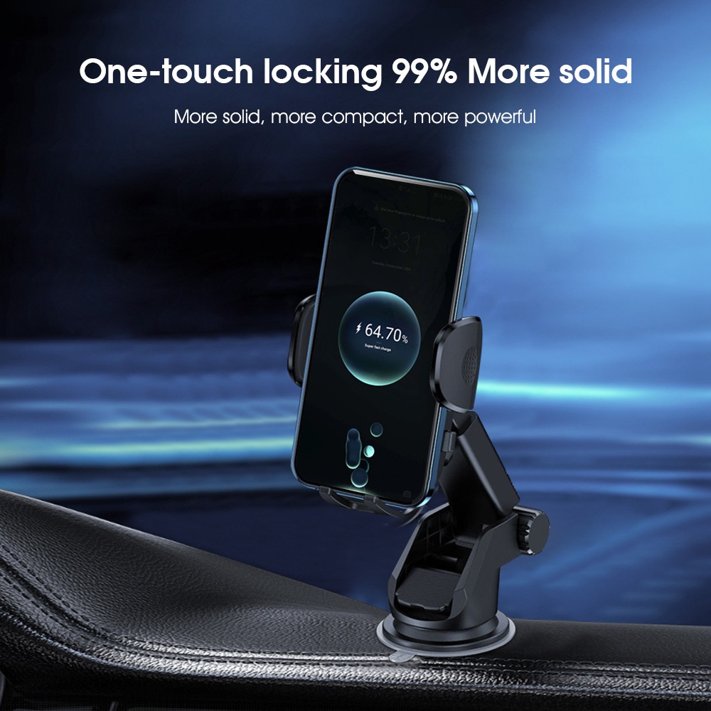 Universal Car Phone Mount, Strong Suction Cup Dashboard & Windshield Holder, 270° Adjustable Arm, Black