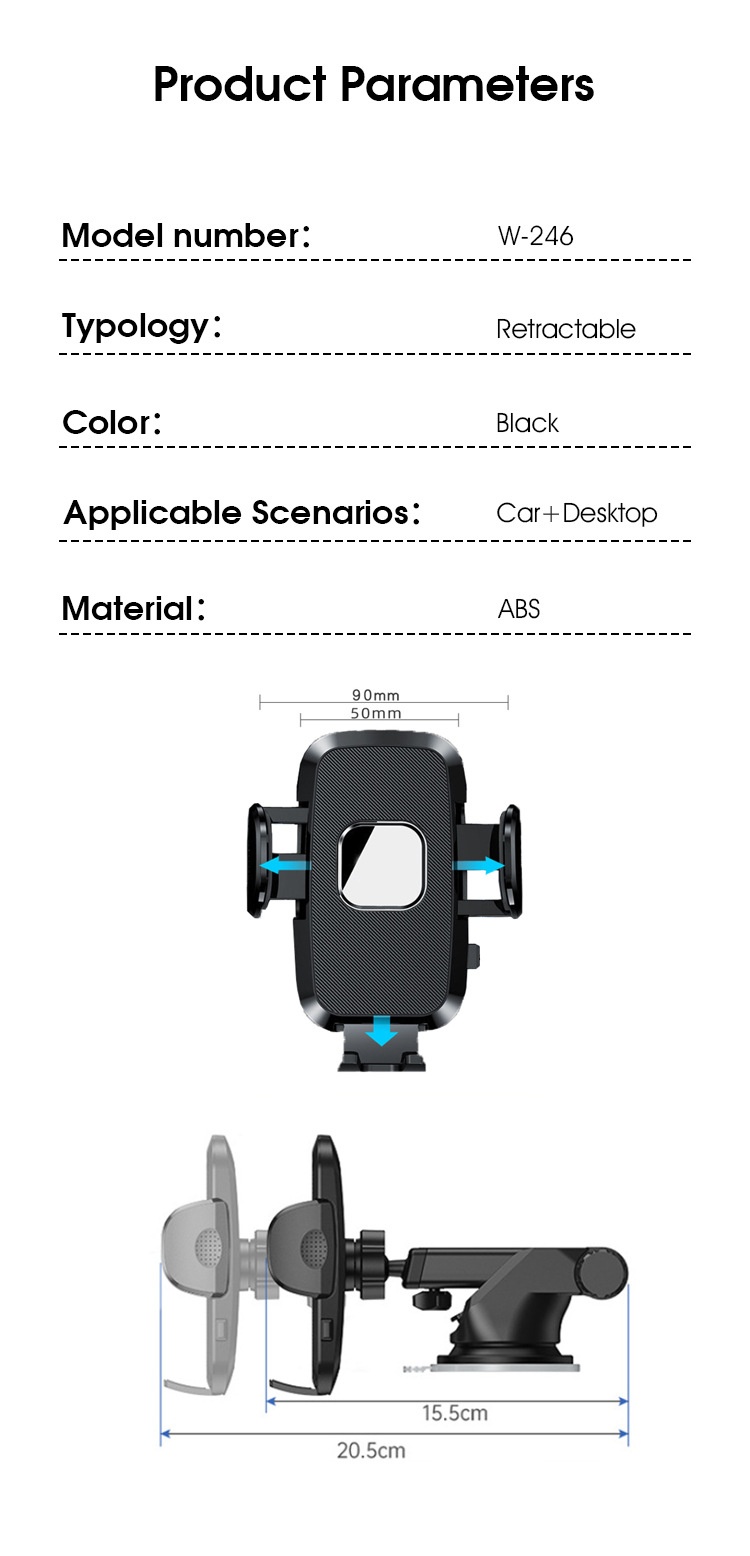 Universal Car Phone Mount, Strong Suction Cup Dashboard & Windshield Holder, 270° Adjustable Arm, Black