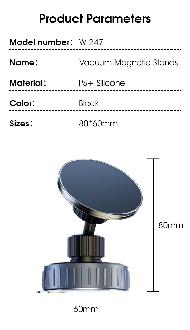 Magnetic Car Phone Holder with Strong Suction Cup Mount, 17 N52 Magnets, 360° Adjustable Dashboard Stand, Black