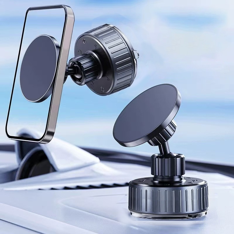 Magnetic Car Phone Holder with Strong Suction Cup Mount, 17 N52 Magnets, 360° Adjustable Dashboard Stand, Black